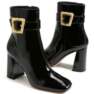 New SAM EDELMAN Corinne Buckled Square Toe Dress Block Heel Ankle Boots